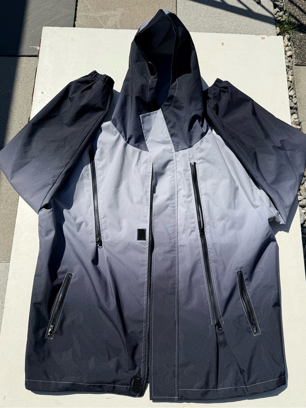 Men's Hooded Gradient Rain Jacket - Black & Gray